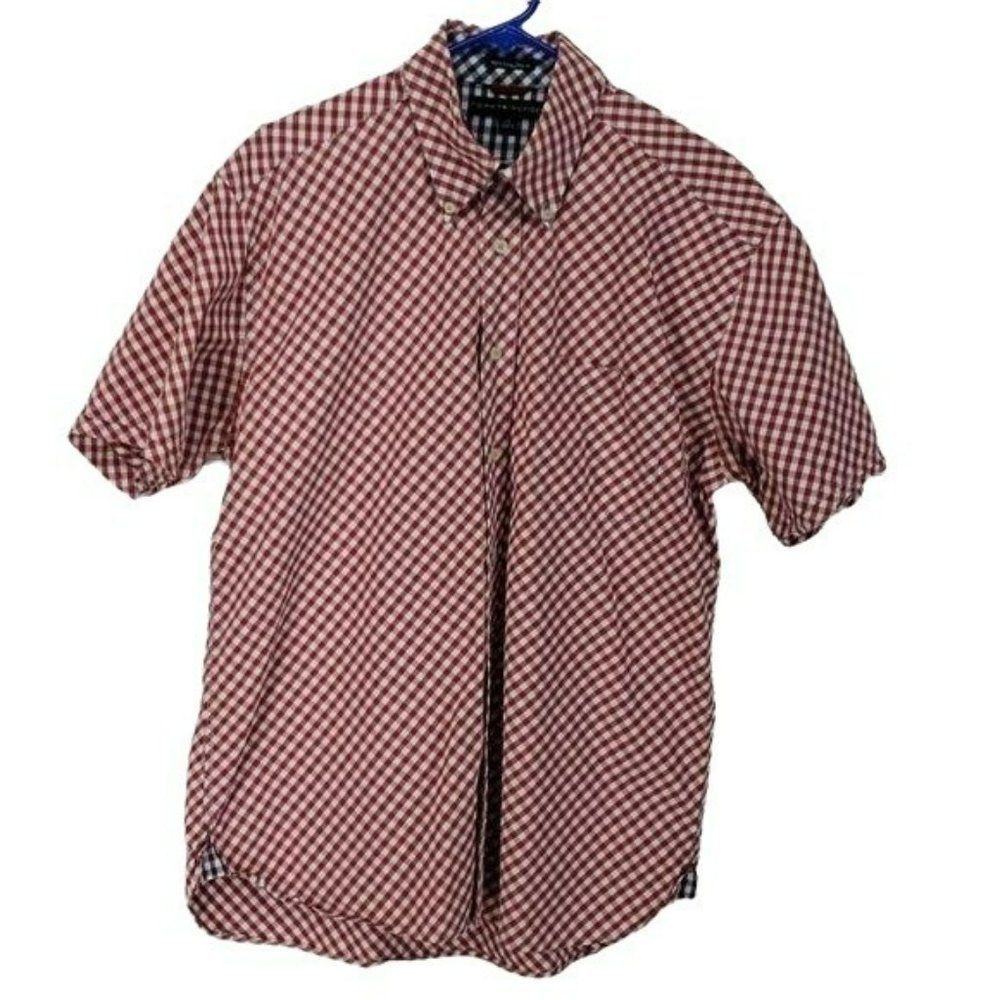 Tommy Hilfiger Men's Red Gingham Button Up Down Short Sleeve Shirt Large